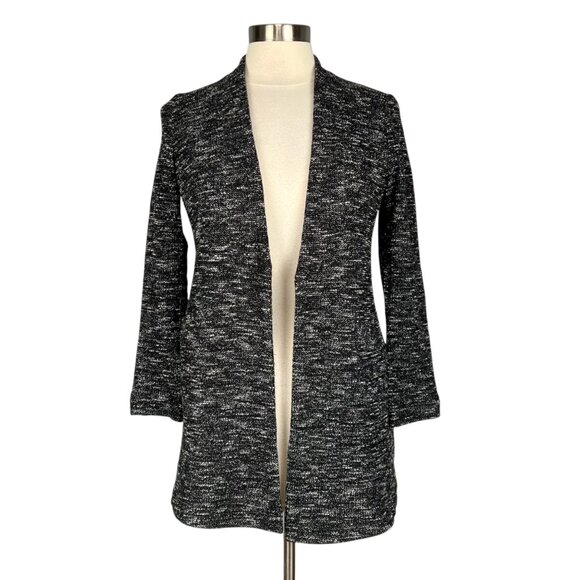 Eileen Fisher Womens Petite Cotton Knit Jacket Open Cardigan Black White size PP - Picture 1 of 12